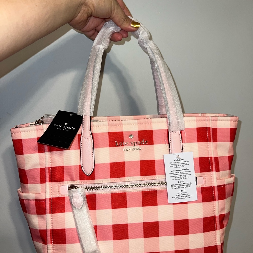 Kate Spade Red and Pink Plaid Tote